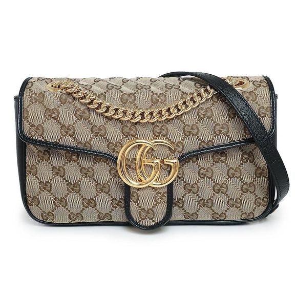 Gucci GG Marmont Small Chain Shoulder Bag Beige Black - Picture 1 of 13